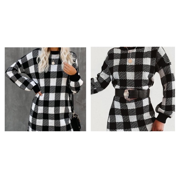 ⭐️SOLD⭐️ Selivy Casual Grid Printed Sweater Dress - Picture 2 of 2